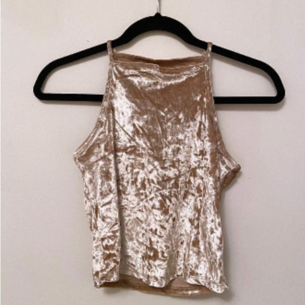 Hollister Gold Crushed Velvet Cami Tank Top Y2K 2000s Shiny Halter Style